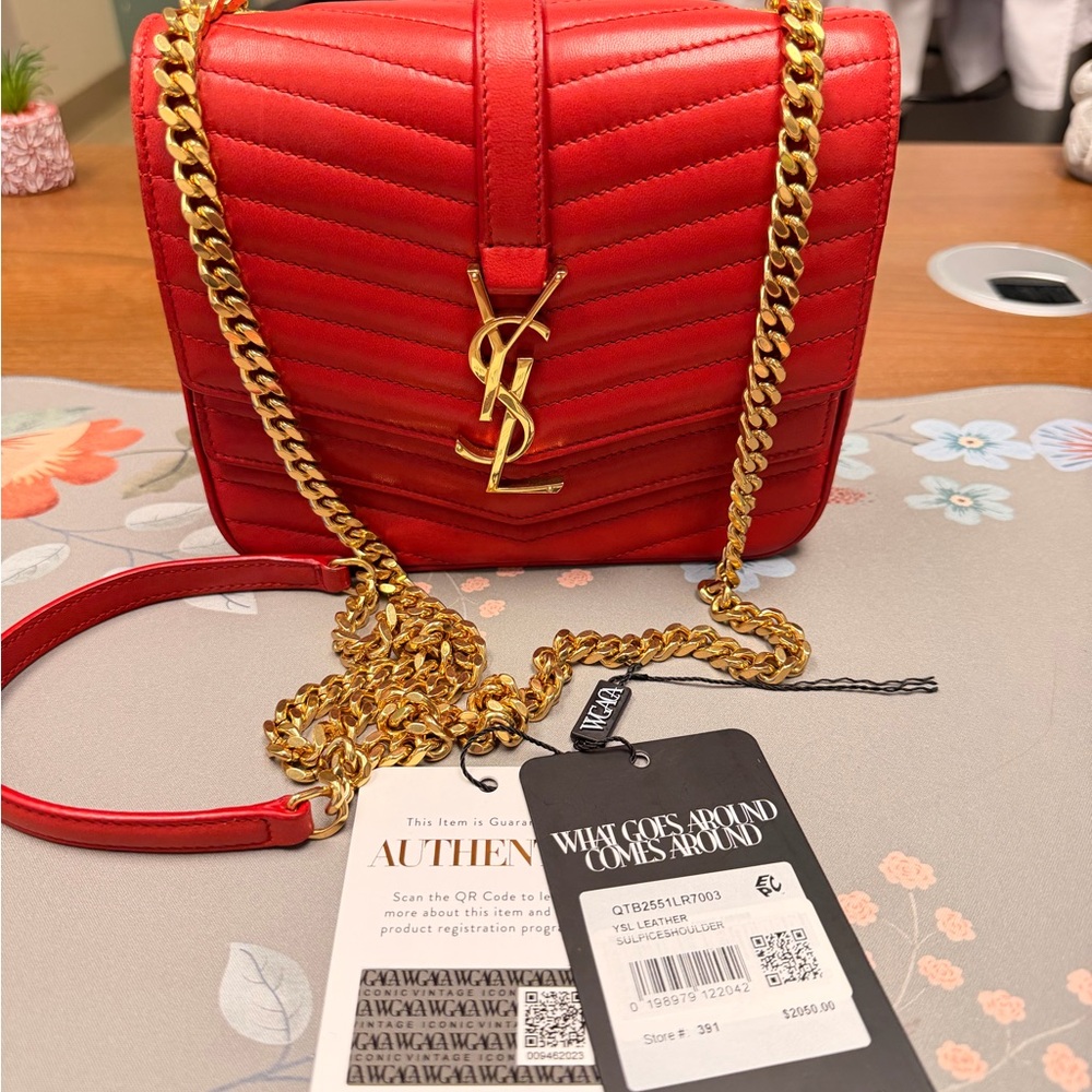 Yves Saint Laurent Red Crossbody Bag with Gold Chain